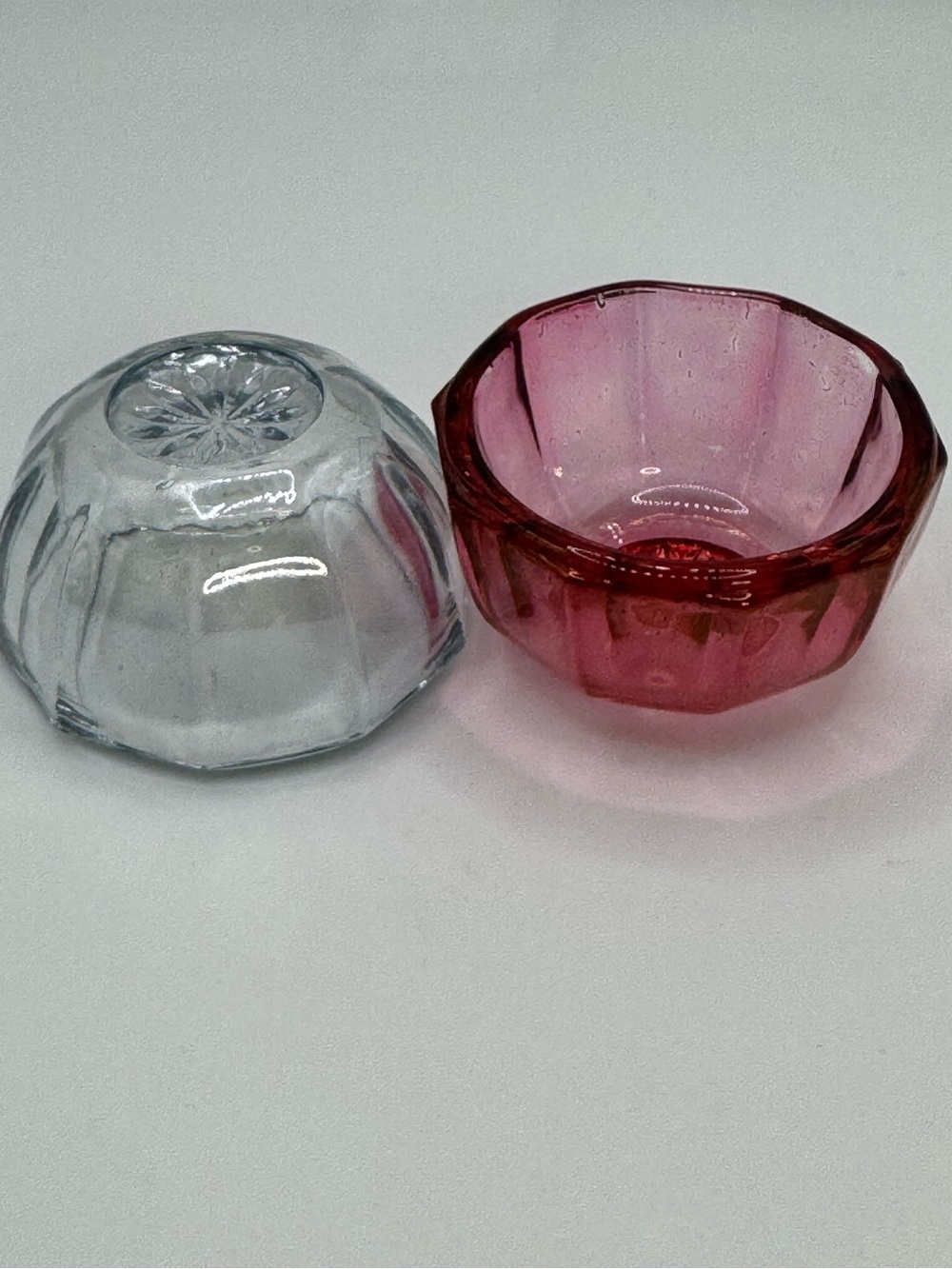 Vintage Pressed Glass Open Salt Cellars Set of 2 Pink Amethyst Clear Starburst